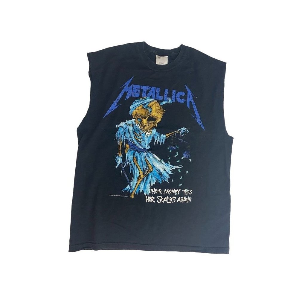 Vintage METALLICA T Shirt THEIR MONEY TIPS HER SCALES AGAIN 1994 CUT-OFF SLEEVES